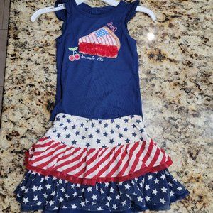 Patriotic July 4th Red White Blue Shirt Skirt set Girls 4T